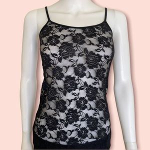 Divided black lace tank top size 8